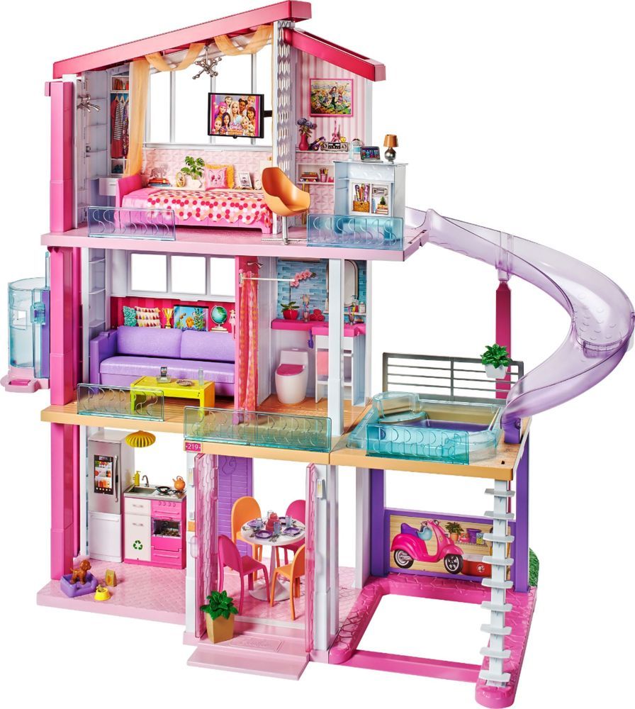  Barbie DreamHouse Dollhouse with 70+ Accessories, Working  Elevator & Slide, Transforming Furniture, Lights & Sounds (  Exclusive) : Toys & Games